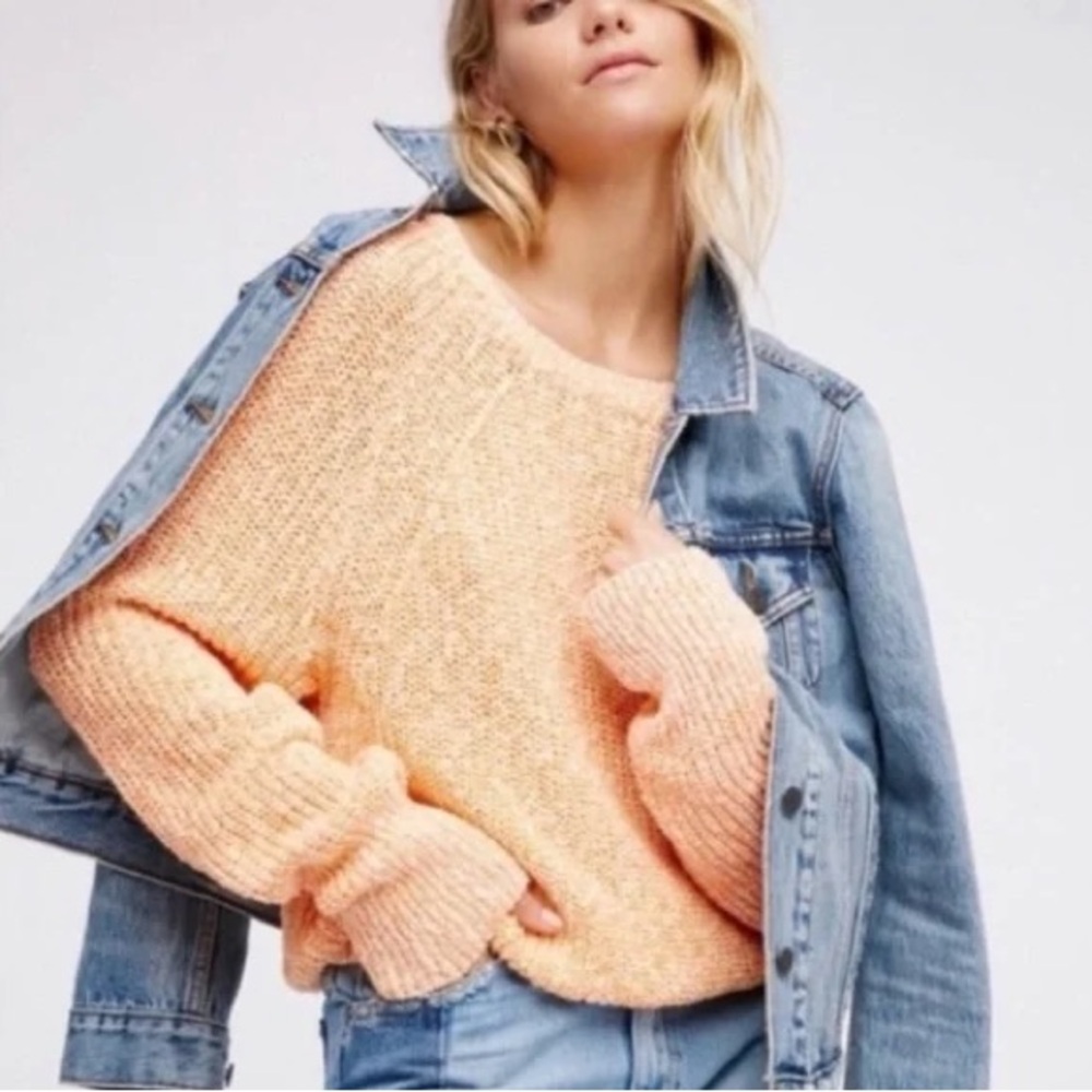 Free People Electric City Peach Linen Crewneck Sweater M